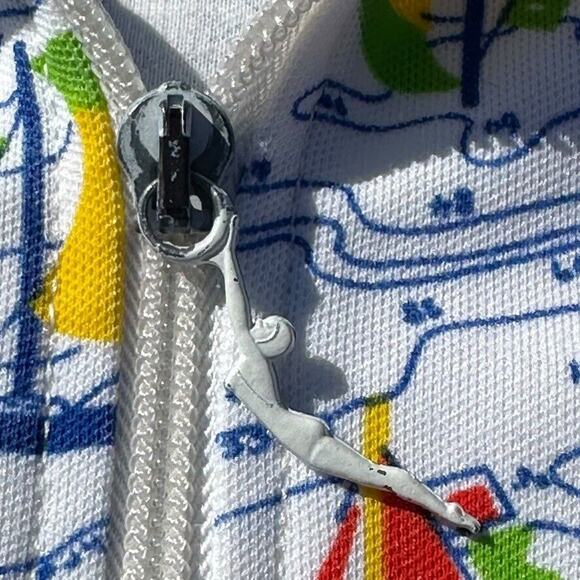 Vintage 70s Jantzen Disco Zip Front Shirt Novelty Print Nautical Dagger Collar M - Picture 2 of 6